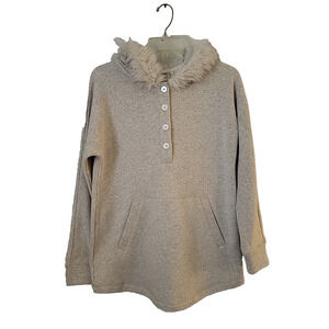 Soft Surroundings Alpina Pullover Soft Taupe Heather Faux Fur Hood Size SM